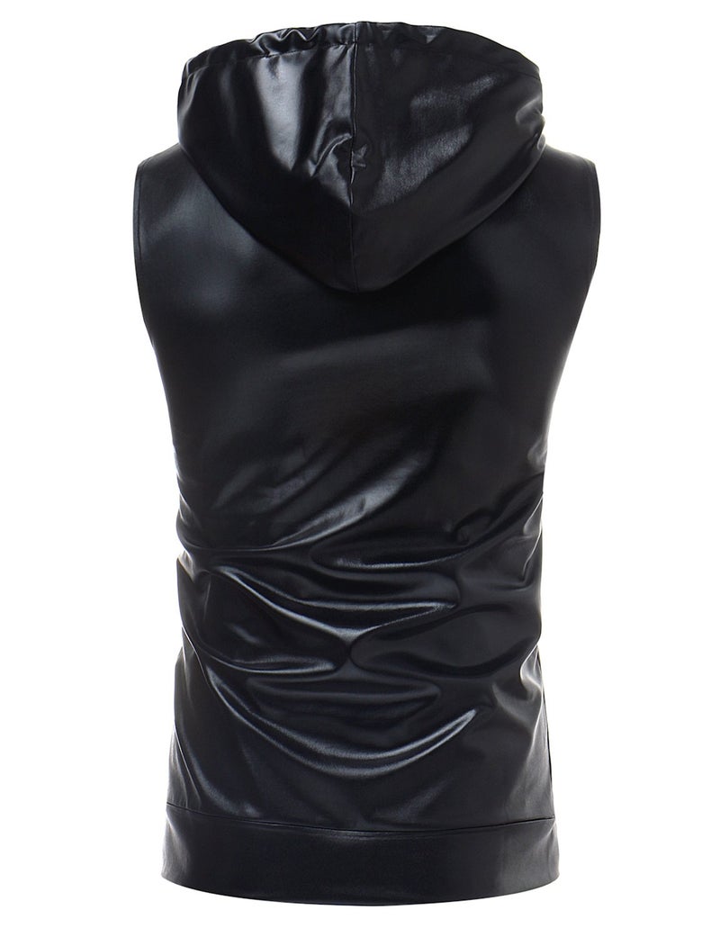 ZEROYAA Mens Hipster Metallic Zip Up Sleeveless Hooded Vest T Shirt with Kangaroo Pocket Z86 Black X-Large - Image 2